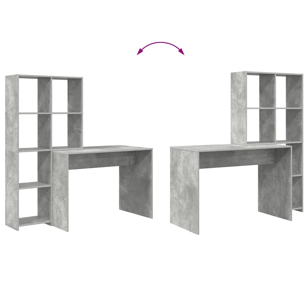 Asztal polcokkal Beton Szürke 138,5 x 55 x 143 cm Szerelt Fa