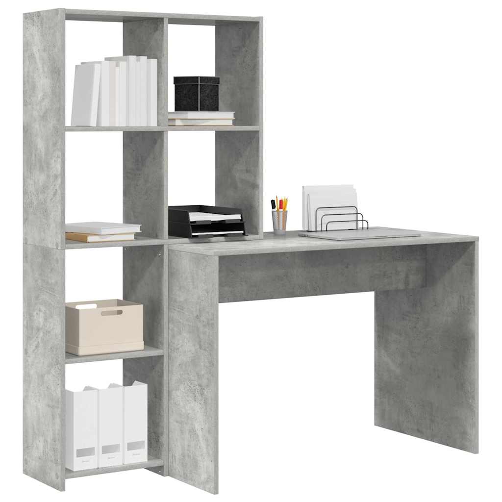 Asztal polcokkal Beton Szürke 138,5 x 55 x 143 cm Szerelt Fa
