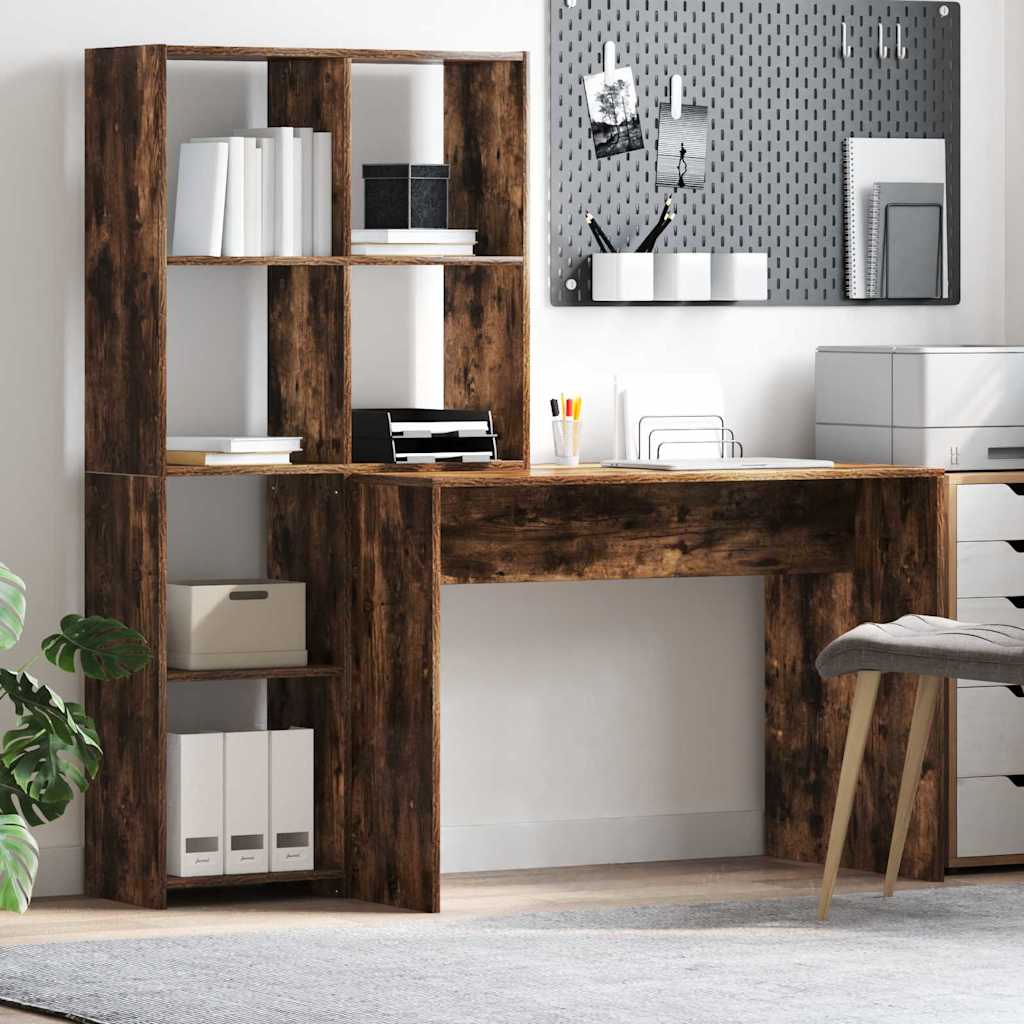 Asztal polcokkal Füstölt tölgy 138,5 x 55 x 143 cm Szerelt Fa