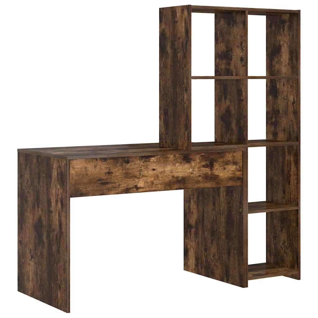 Asztal polcokkal Füstölt tölgy 138,5 x 55 x 143 cm Szerelt Fa