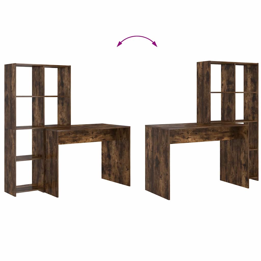 Asztal polcokkal Füstölt tölgy 138,5 x 55 x 143 cm Szerelt Fa
