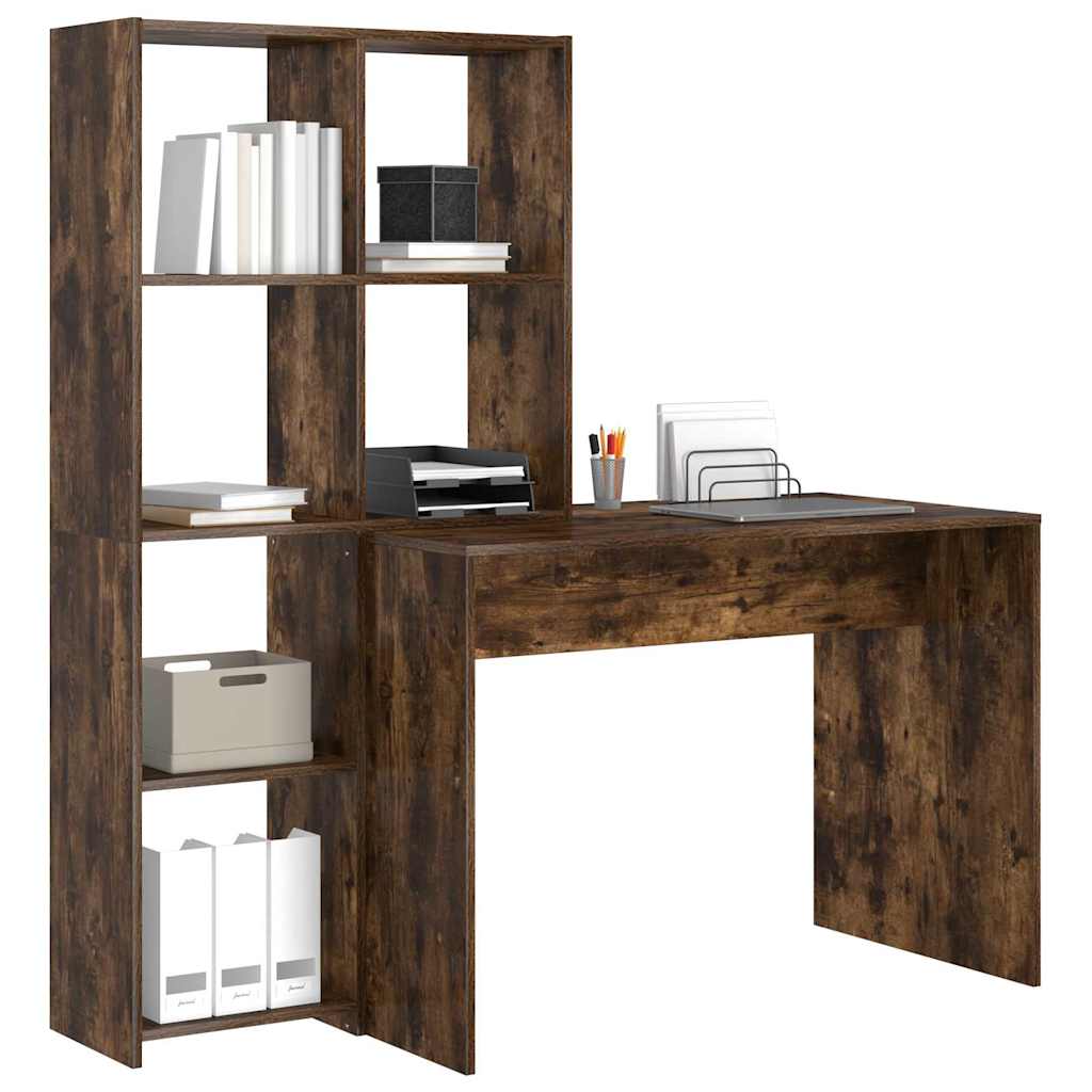 Asztal polcokkal Füstölt tölgy 138,5 x 55 x 143 cm Szerelt Fa
