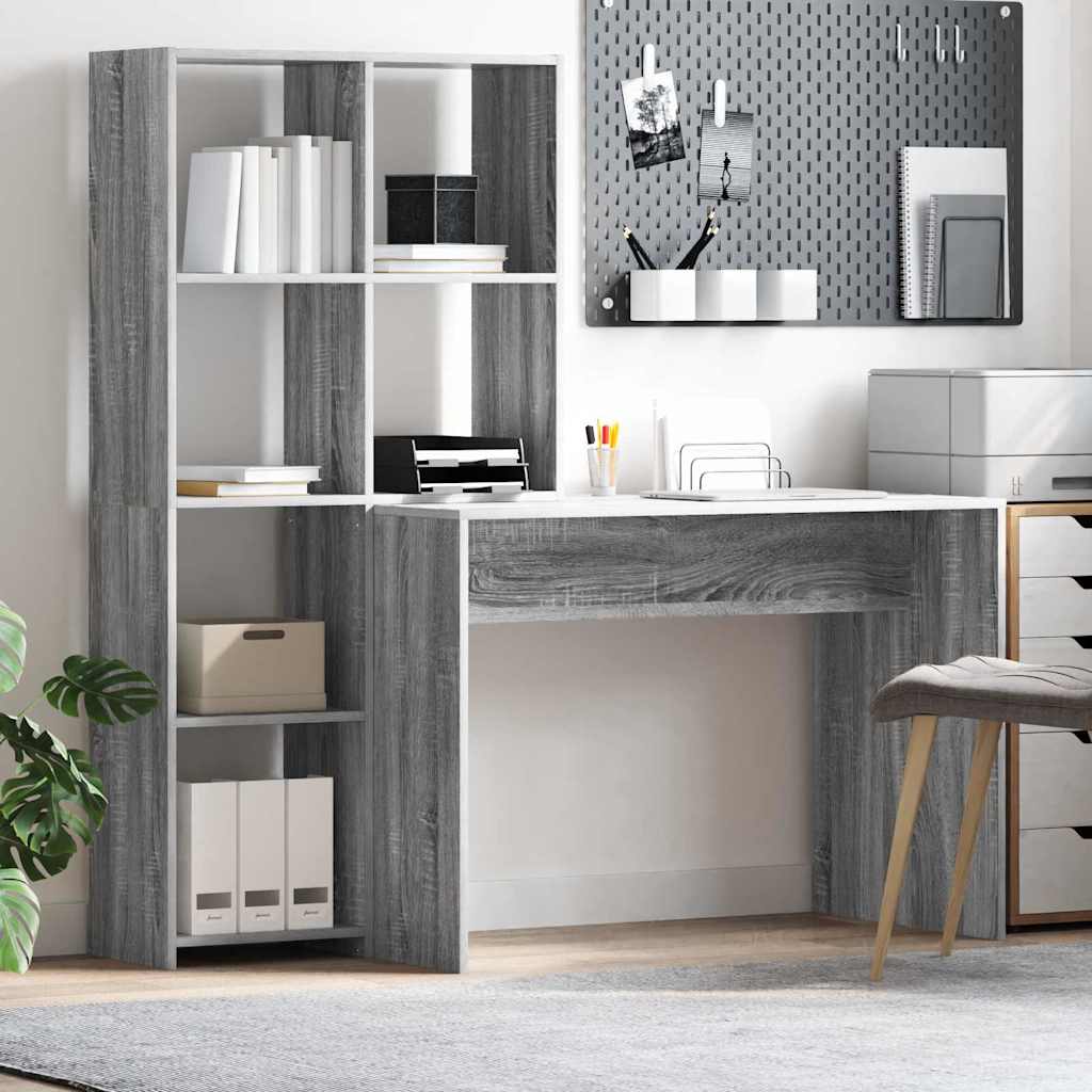 Asztal polcokkal Szürke Sonoma 138,5 x 55 x 143 cm Szerelt Fa