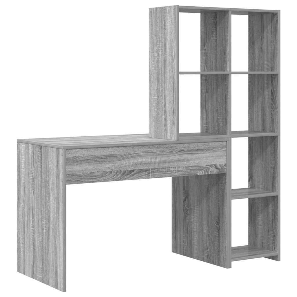 Asztal polcokkal Szürke Sonoma 138,5 x 55 x 143 cm Szerelt Fa