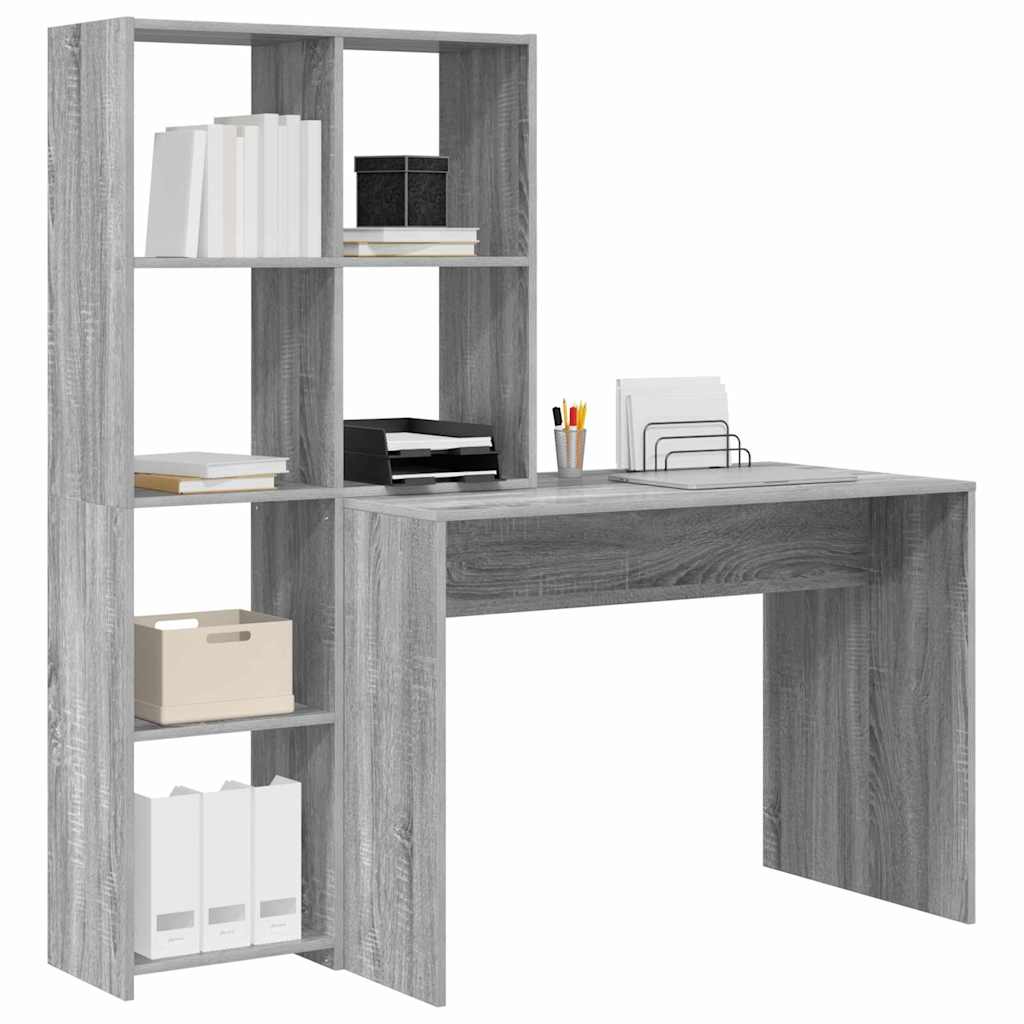 Asztal polcokkal Szürke Sonoma 138,5 x 55 x 143 cm Szerelt Fa