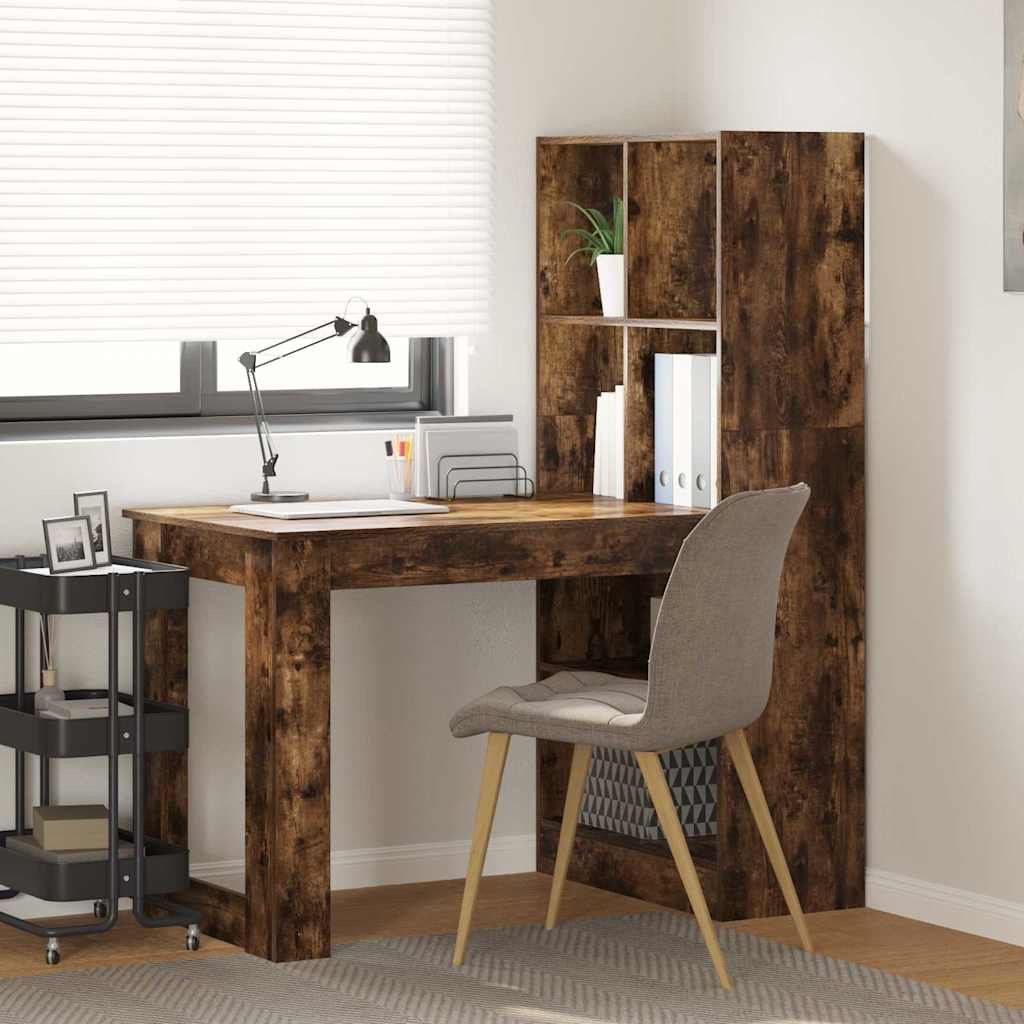 Asztal polcokkal Füstölt tölgy 122 x 67 x 145 cm Faanyag