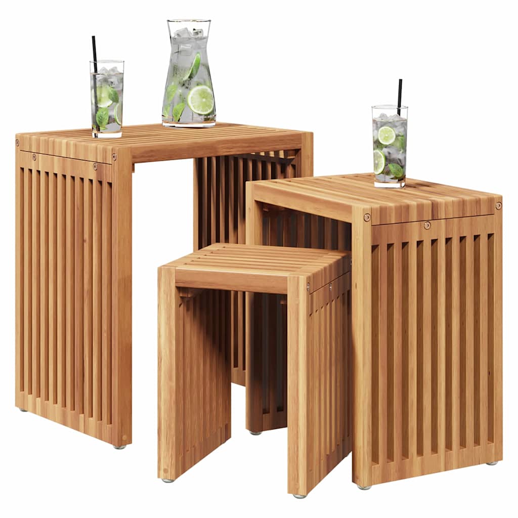 Kerti Oldal Asztal 3 pcs Barna 33 x 44,5 x 51 cm Tömör Teakfa