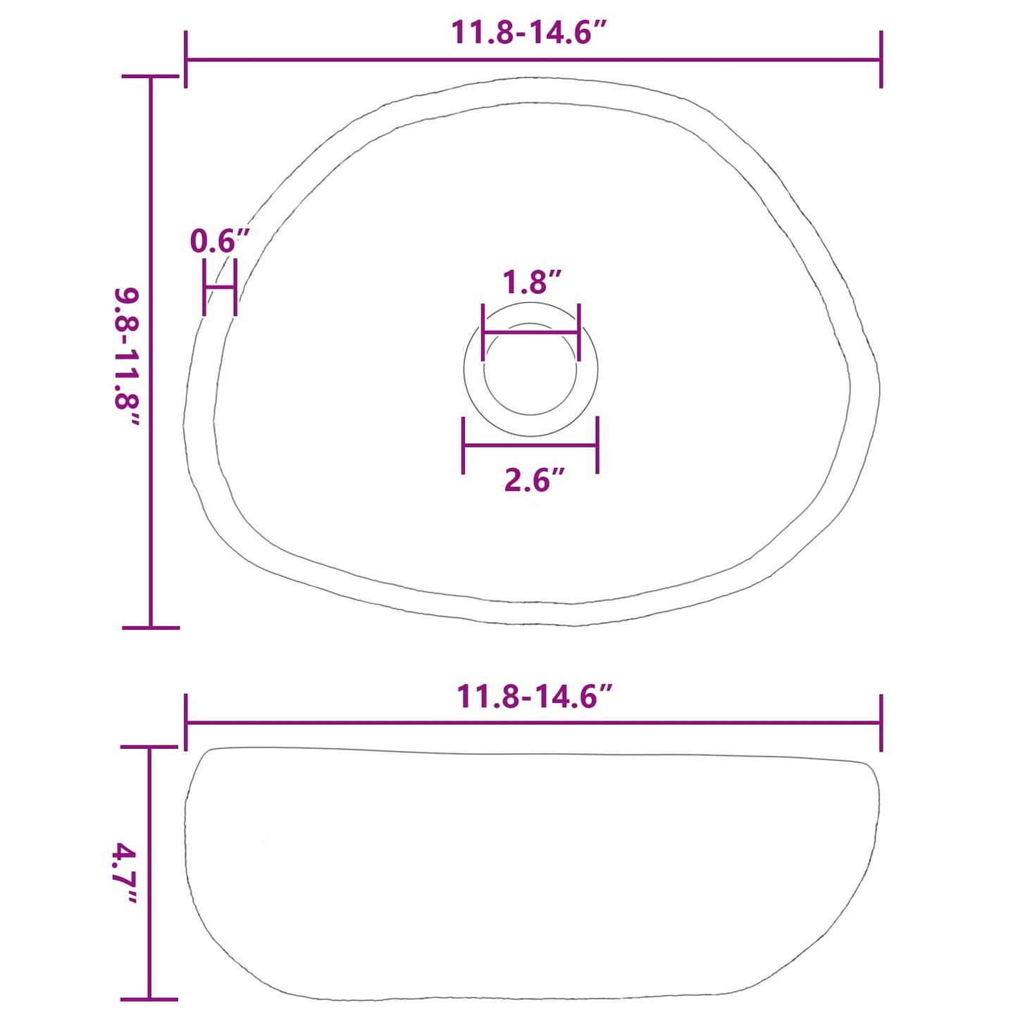 Folyóköves mosdó Világosszürke (30-37) x (25-30) x 12 cm