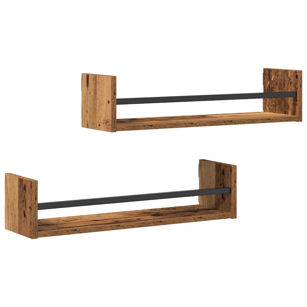 Falpolc Falra szerelhető 2 pcs Öreg fa 60 x 16 x 14 cm