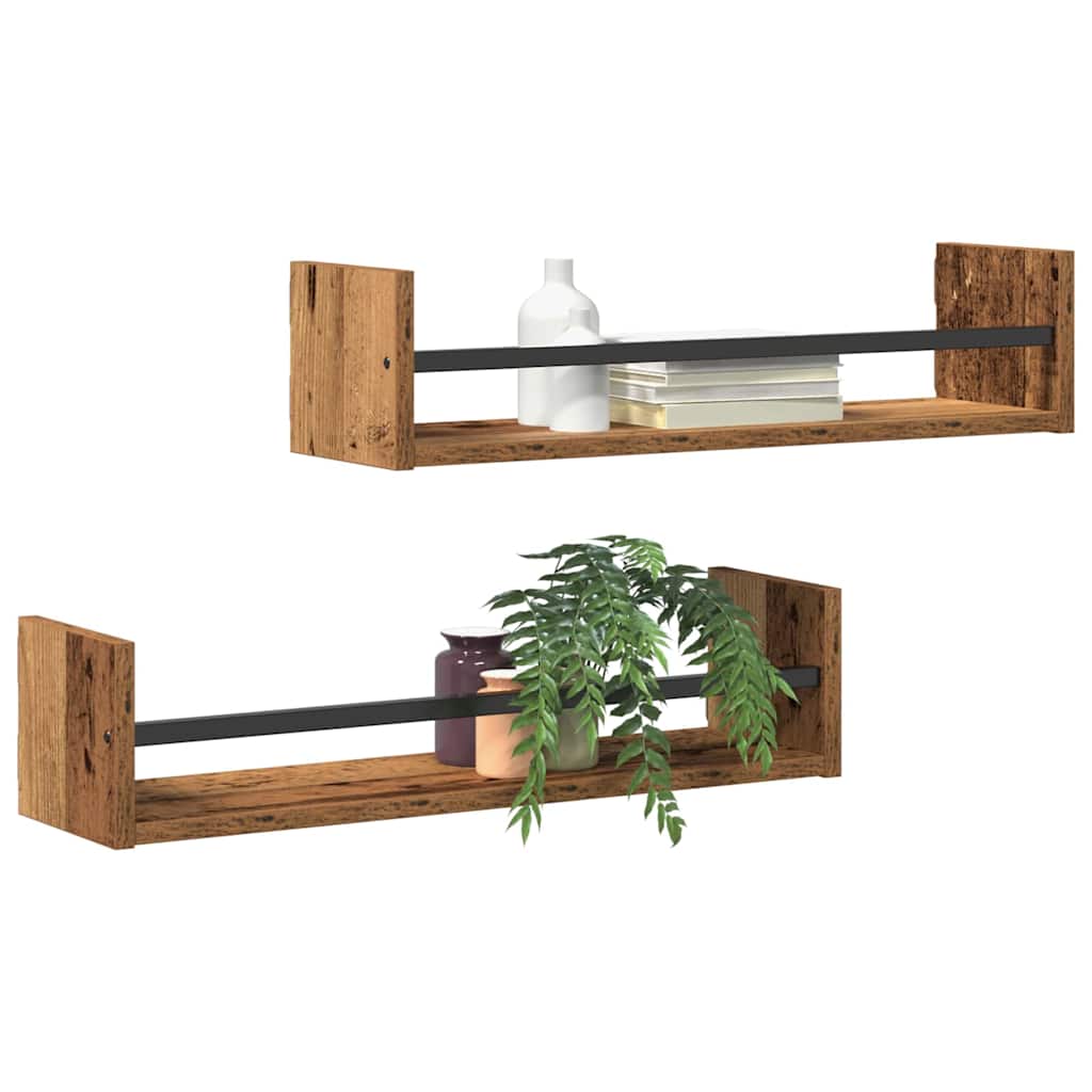 Falpolc Falra szerelhető 2 pcs Öreg fa 60 x 16 x 14 cm