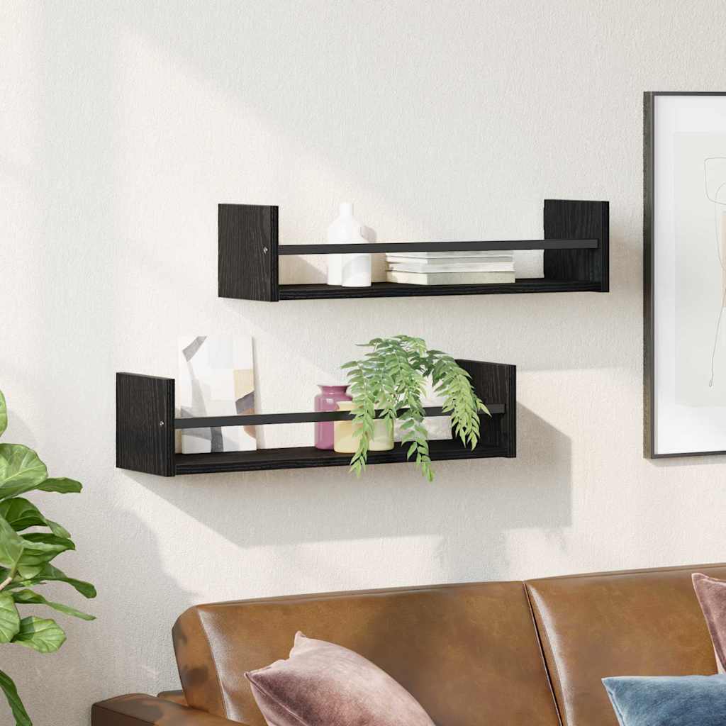 Falpolc Falra szerelhető 2 pcs Fekete tölgy 60 x 16 x 14 cm