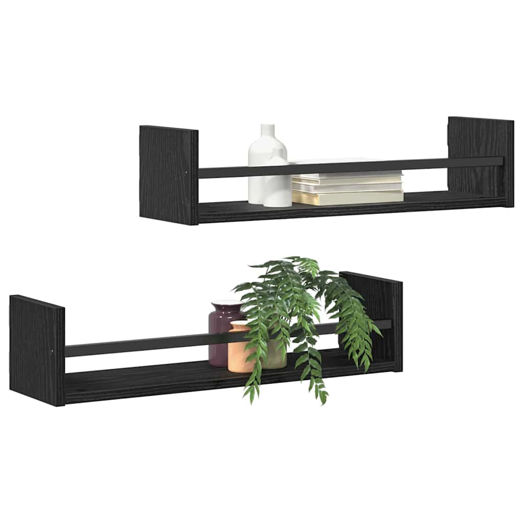 Falpolc Falra szerelhető 2 pcs Fekete tölgy 60 x 16 x 14 cm