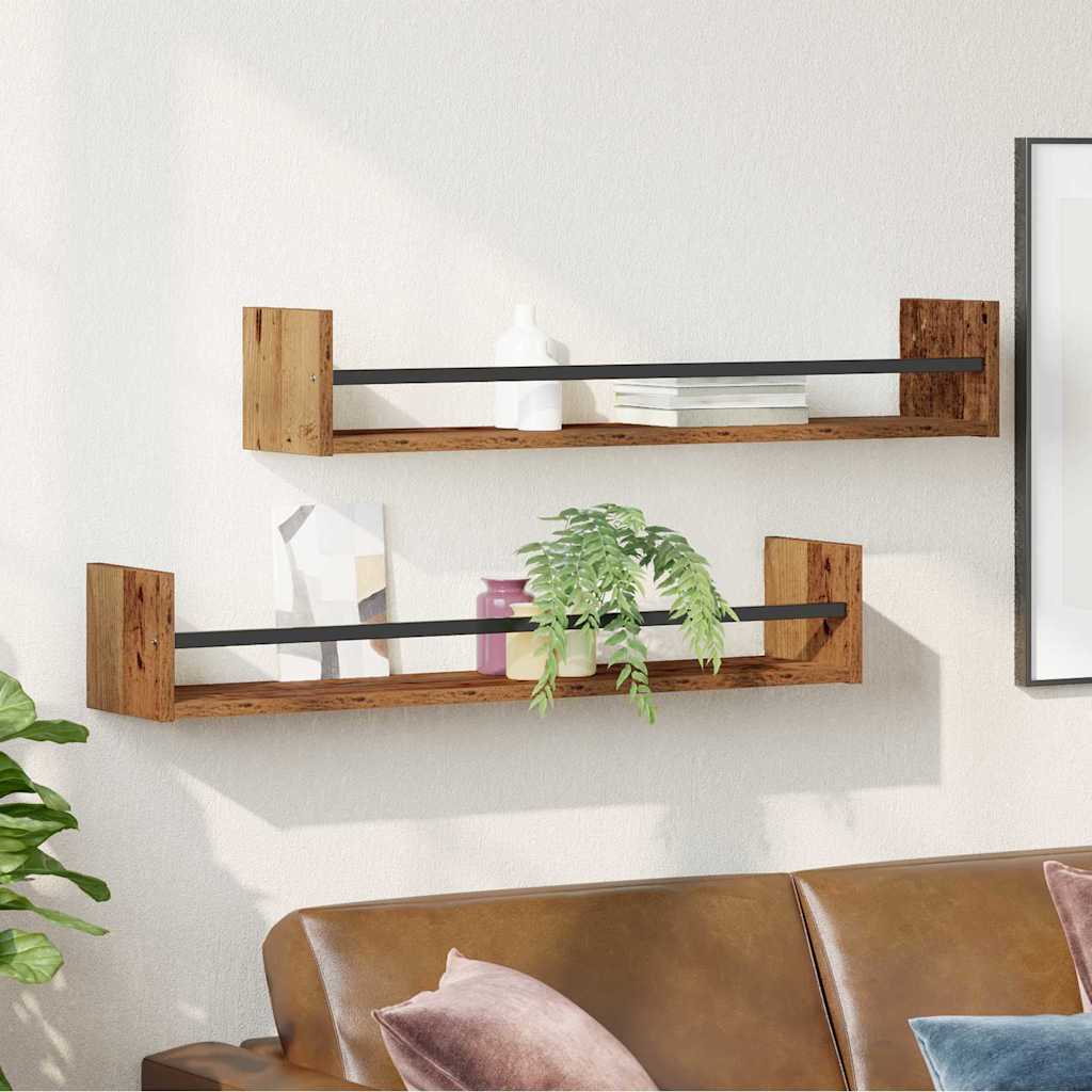 Falpolc Falra szerelhető 2 pcs Öreg fa 80 x 16 x 14 cm