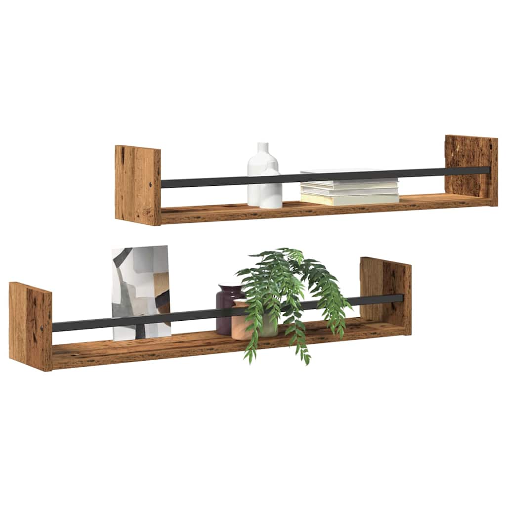 Falpolc Falra szerelhető 2 pcs Öreg fa 80 x 16 x 14 cm