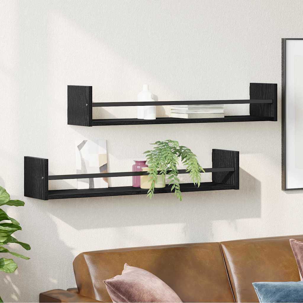 Falpolc Falra szerelhető 2 pcs Fekete tölgy 80 x 16 x 14 cm