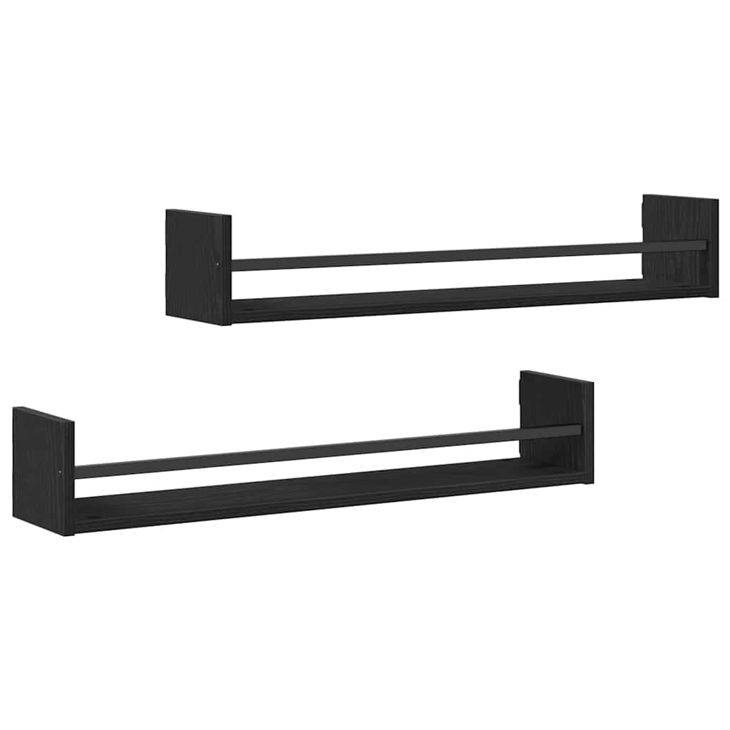 Falpolc Falra szerelhető 2 pcs Fekete tölgy 80 x 16 x 14 cm