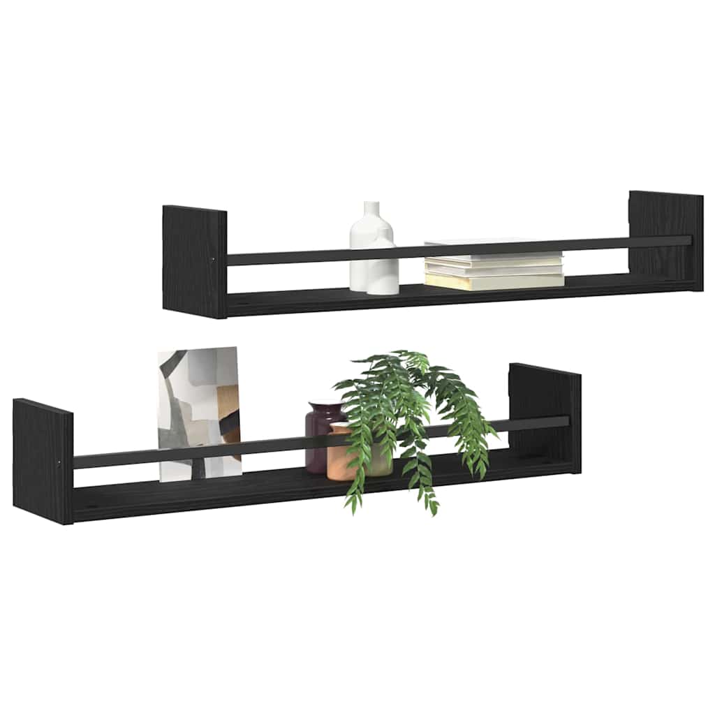 Falpolc Falra szerelhető 2 pcs Fekete tölgy 80 x 16 x 14 cm