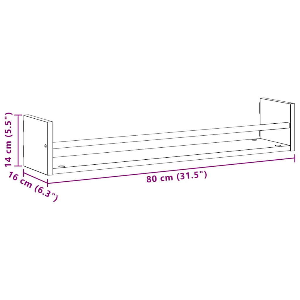 Falpolc Falra szerelhető 2 pcs Fekete tölgy 80 x 16 x 14 cm