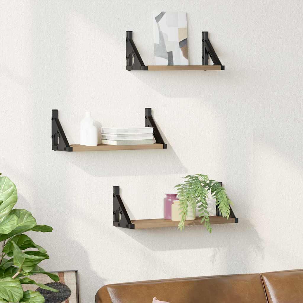 Falpolc Falra szerelhető 3 pcs Füstös tölgy 37 x 12 x 13 cm