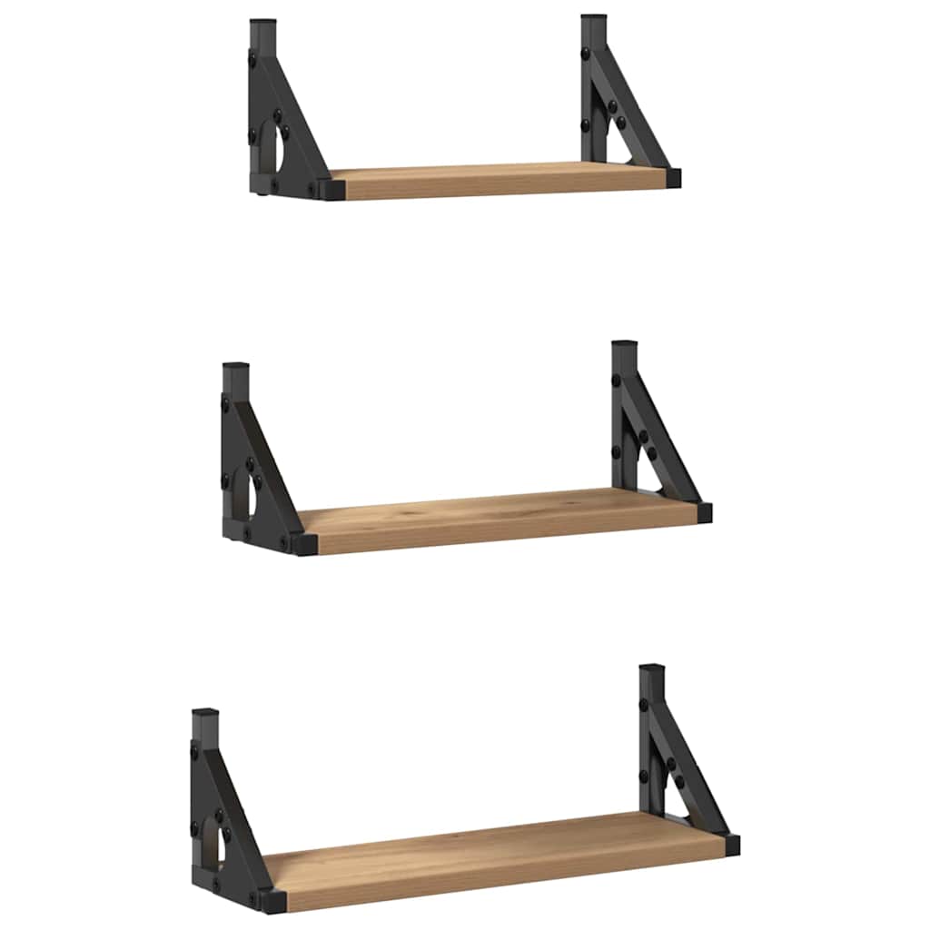 Falpolc Falra szerelhető 3 pcs Füstös tölgy 37 x 12 x 13 cm