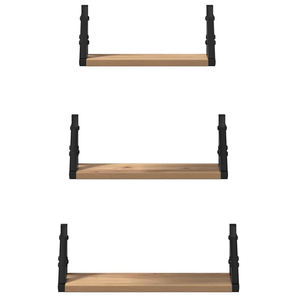 Falpolc Falra szerelhető 3 pcs Füstös tölgy 37 x 12 x 13 cm