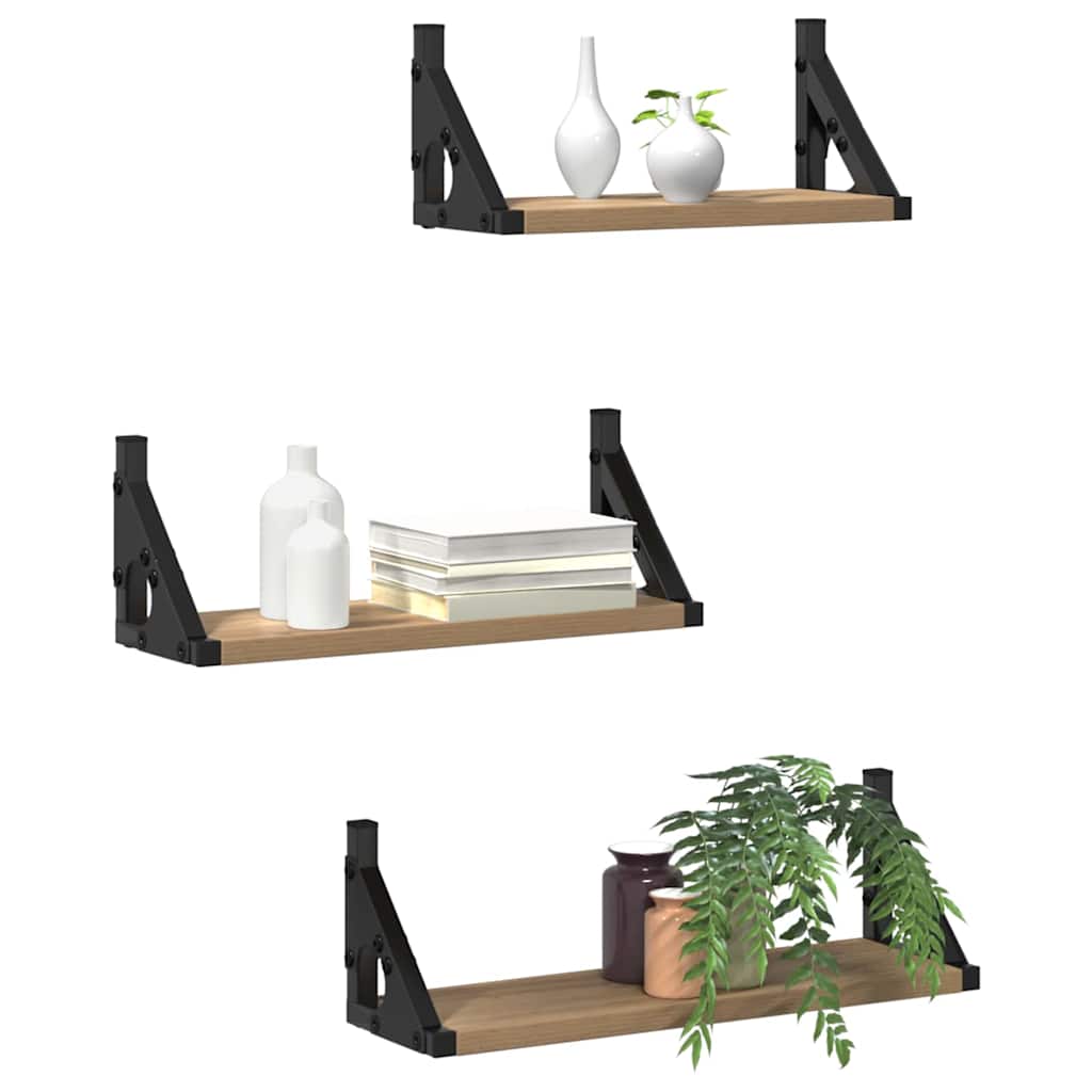 Falpolc Falra szerelhető 3 pcs Füstös tölgy 37 x 12 x 13 cm