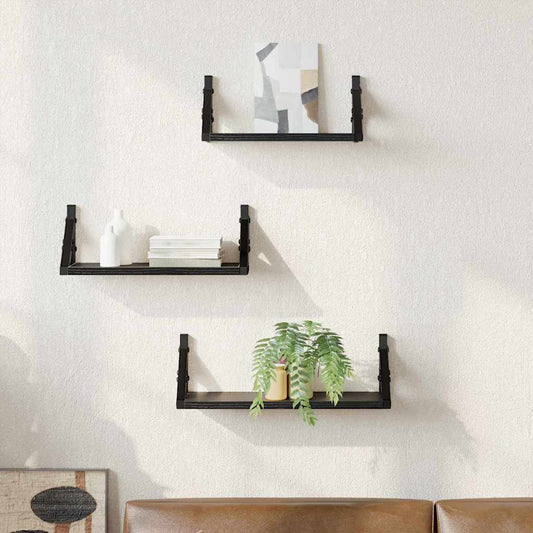 Falpolc Falra szerelhető tárolóval 3 pcs Fekete tölgy