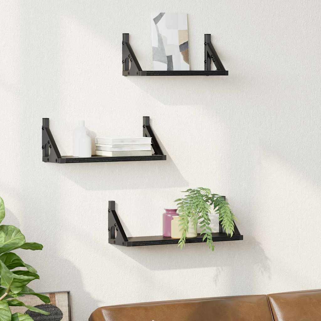Falpolc Falra szerelhető tárolóval 3 pcs Fekete tölgy