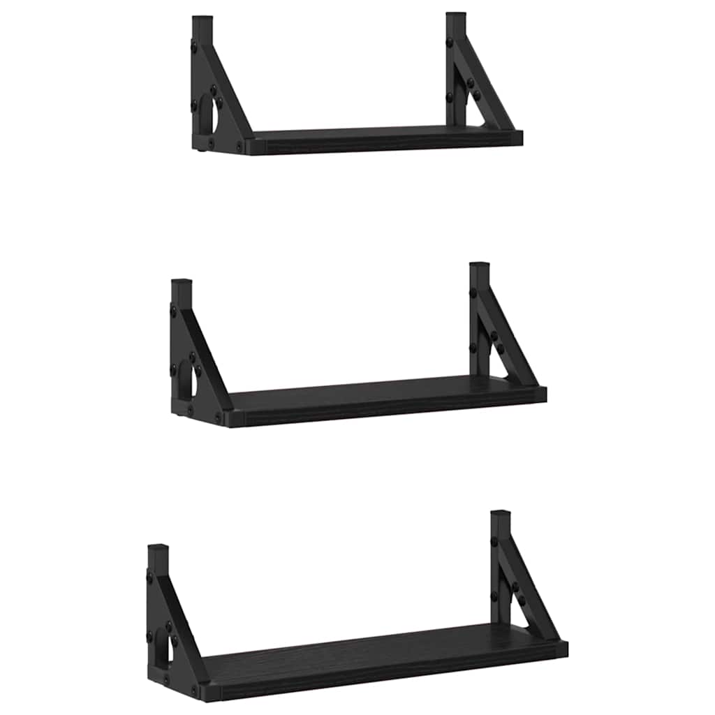 Falpolc Falra szerelhető tárolóval 3 pcs Fekete tölgy