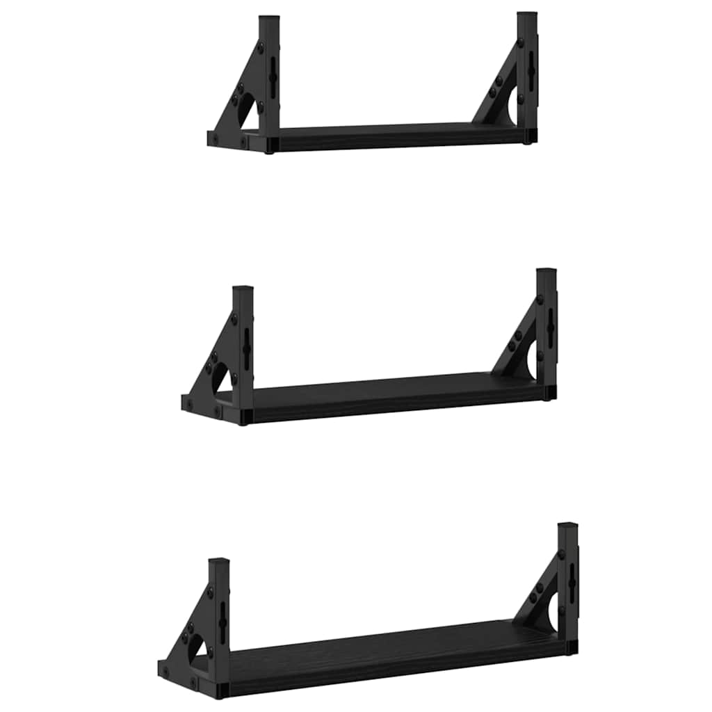 Falpolc Falra szerelhető tárolóval 3 pcs Fekete tölgy