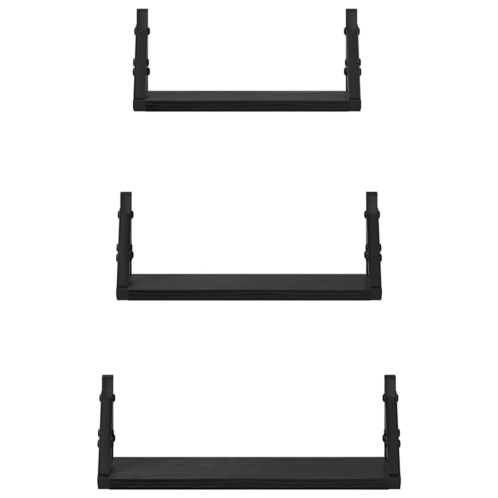 Falpolc Falra szerelhető tárolóval 3 pcs Fekete tölgy