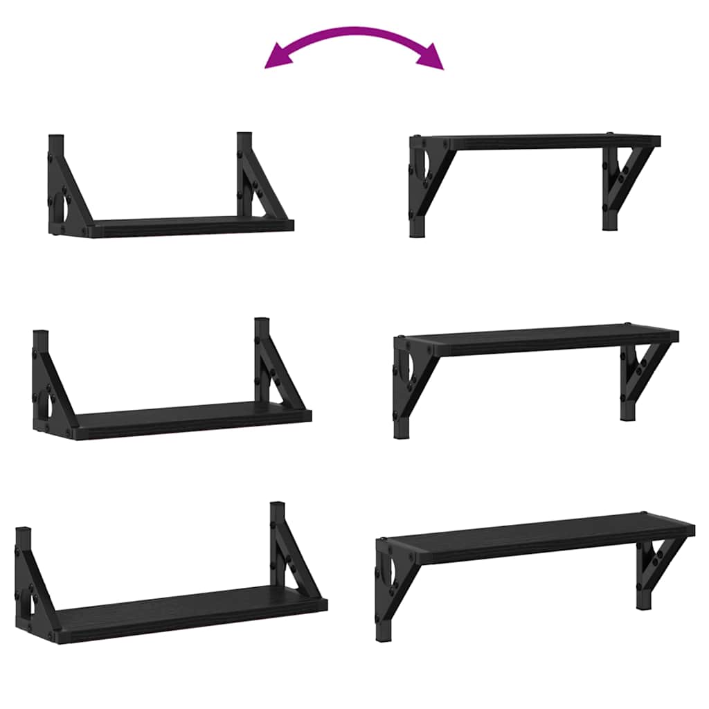 Falpolc Falra szerelhető tárolóval 3 pcs Fekete tölgy