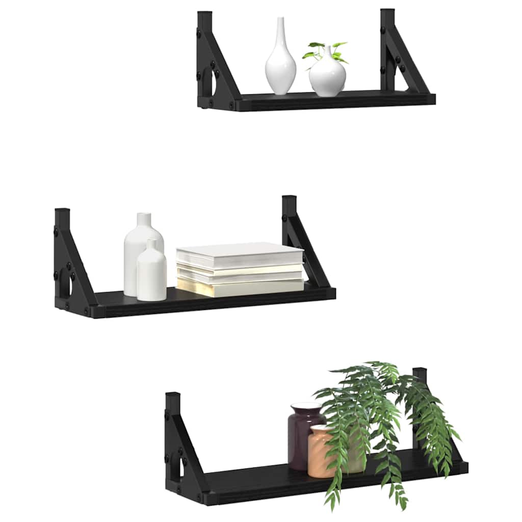 Falpolc Falra szerelhető tárolóval 3 pcs Fekete tölgy