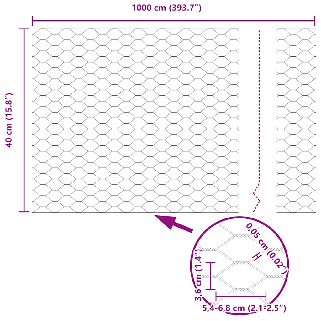 Hexagon kerítés Ezüst 0,4 x 10 m Horganyzott acél