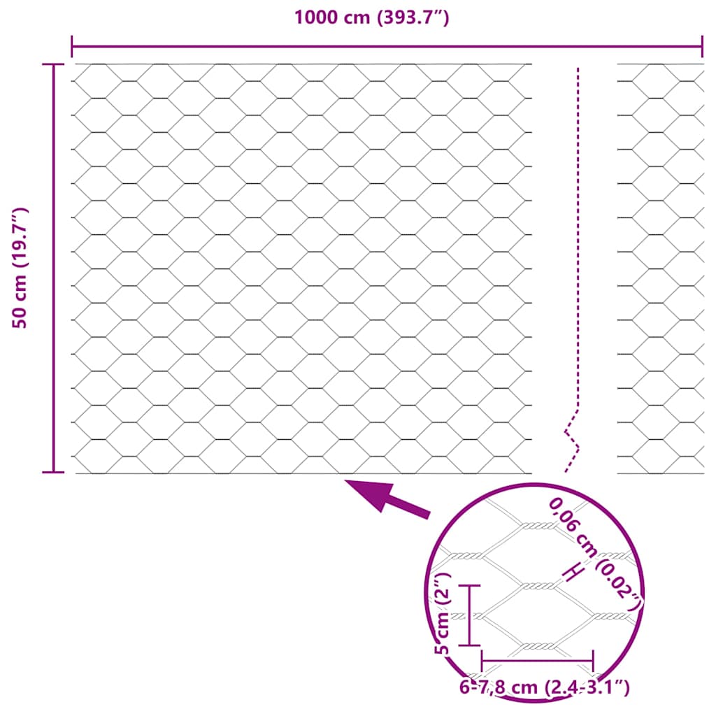 Hexagon kerítés Ezüst 0,5 x 10 m Horganyzott acél