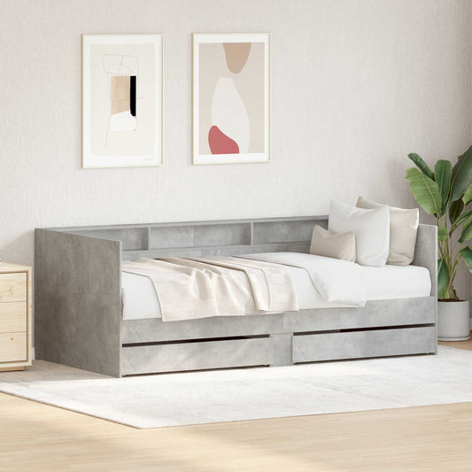 Nappali ágy fiókkal tárolóval Szürke 90 x 200 cm Faanyag
