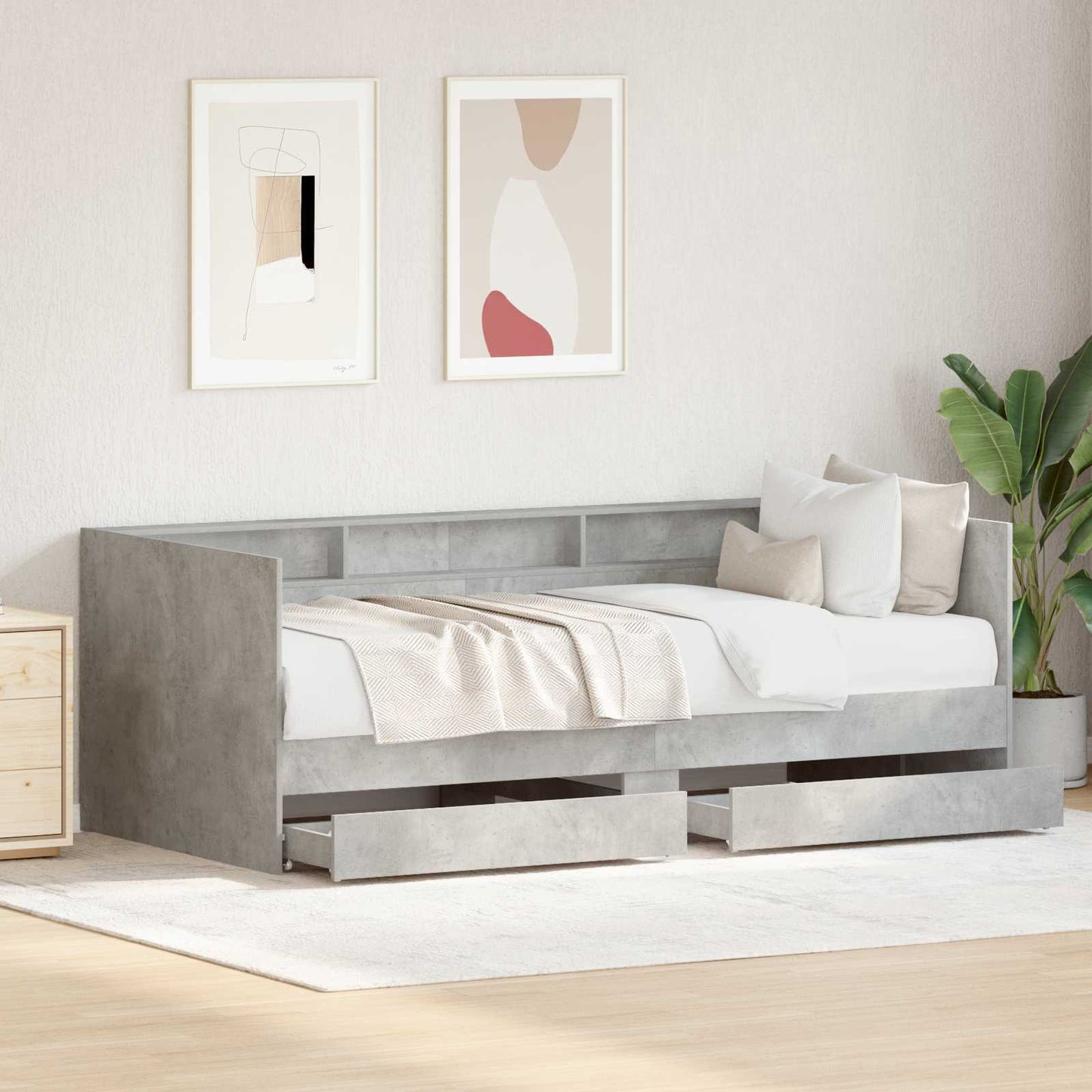 Nappali ágy fiókkal polcokkal Szürke 90 x 200 cm Szerelt Fa