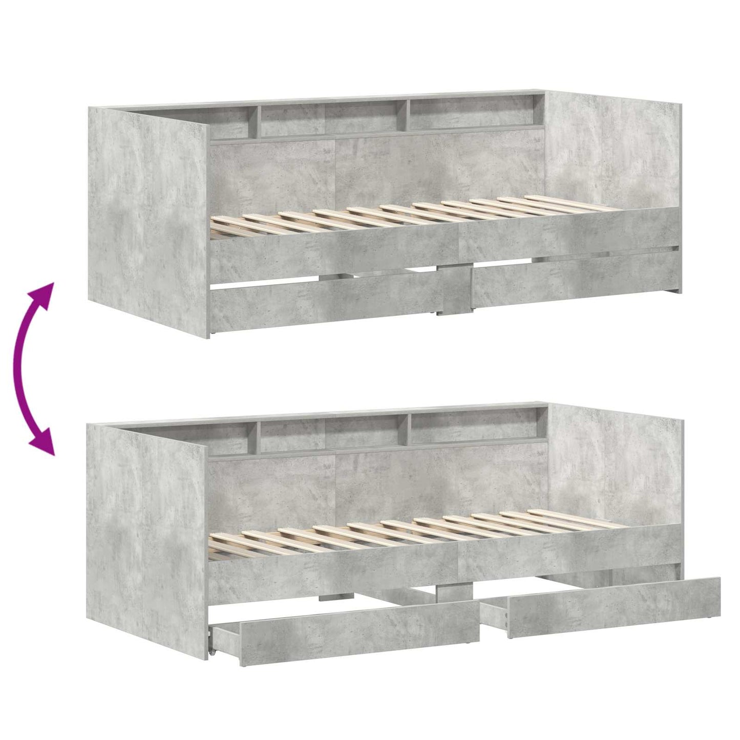 Nappali ágy fiókkal polcokkal Szürke 90 x 200 cm Szerelt Fa