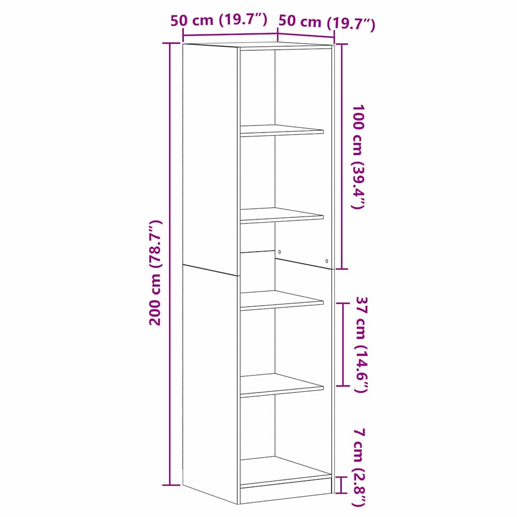 Ruhásszekrény Fekete tölgy 50 x 50 x 200 cm Szerelt Fa