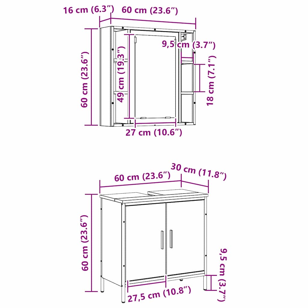 Fürdőszoba bútor szett polcokkal tárolóval 2 pcs Barna Faanyag
