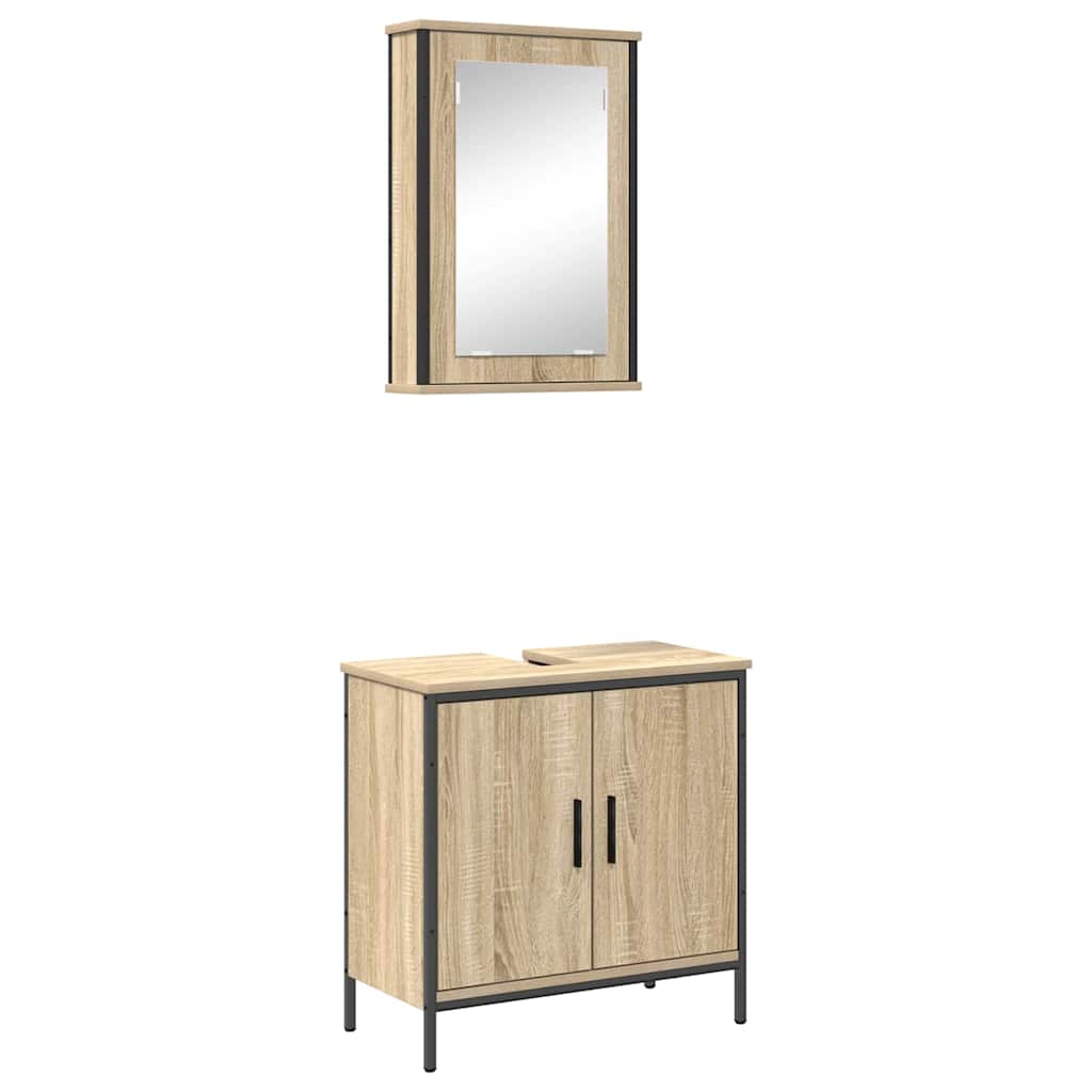 Fürdőszoba bútor szett polcokkal tárolóval 2 pcs Barna Faanyag