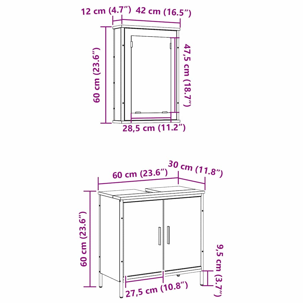 Fürdőszoba bútor szett polcokkal tárolóval 2 pcs Barna Faanyag