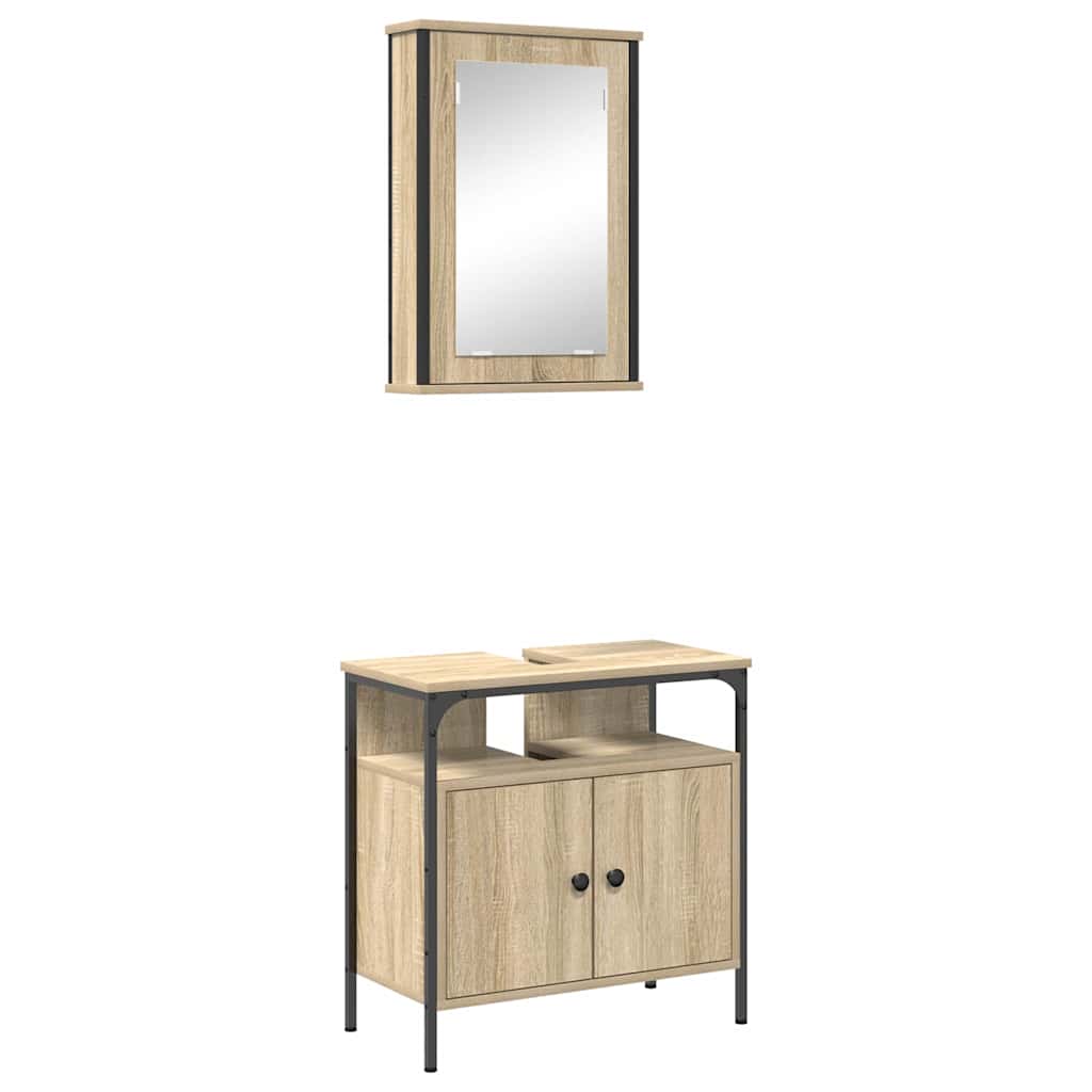 Fürdőszoba bútor szett polcokkal tárolóval 2 pcs Barna Faanyag