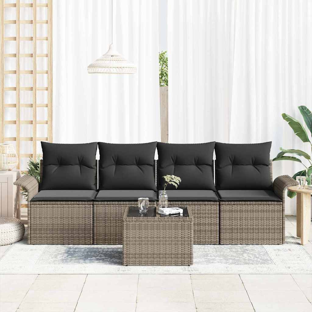 Kanapé Szett párnával 5 pcs Szürke polirattan