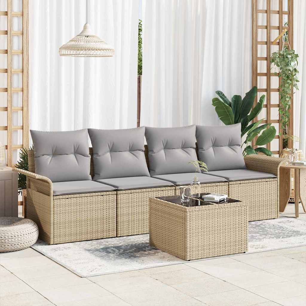Kanapé Szett párnával 5 pcs Bézs polirattan