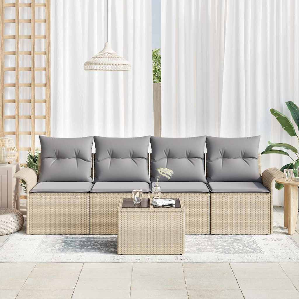 Kanapé Szett párnával 5 pcs Bézs polirattan