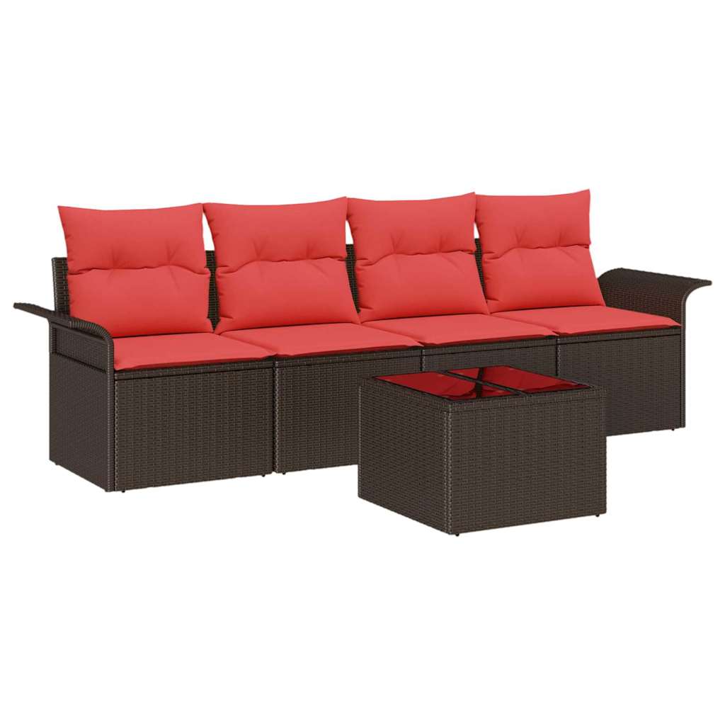 Kanapé Szett párnával 5 pcs Barna polirattan