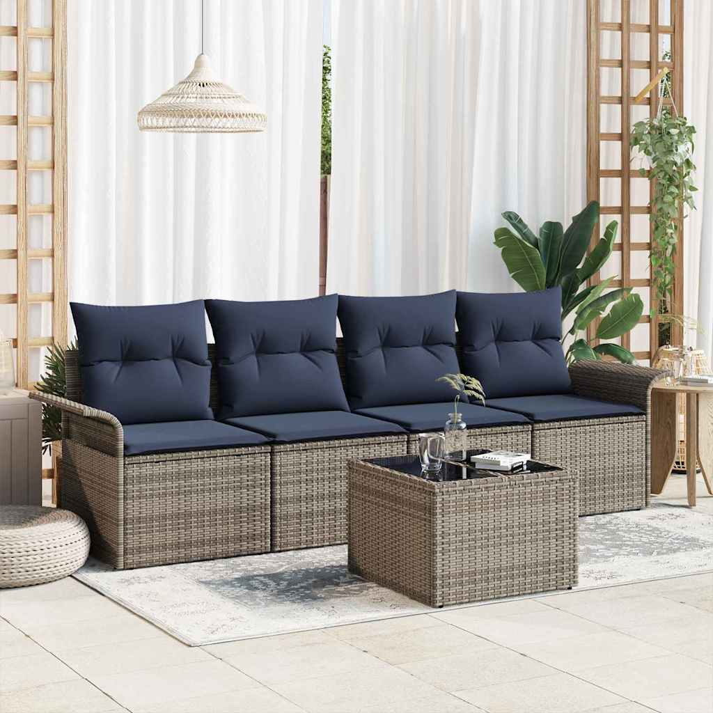 Kanapé Szett párnával 5 pcs Szürke polirattan