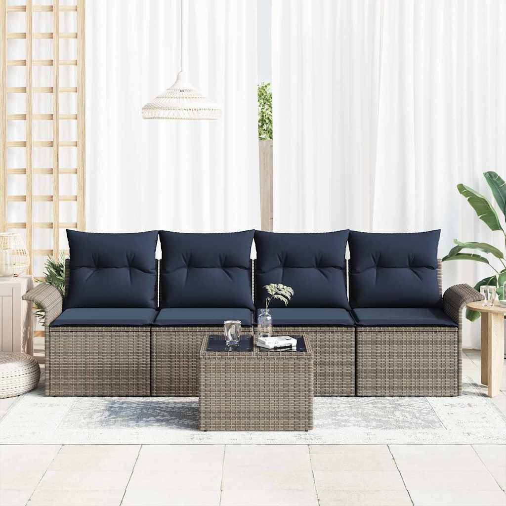 Kanapé Szett párnával 5 pcs Szürke polirattan