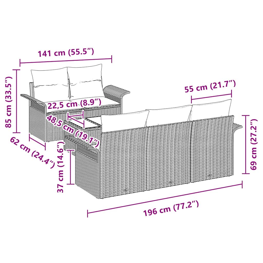 Kanapé Szett párnával 6 pcs Bézs polirattan